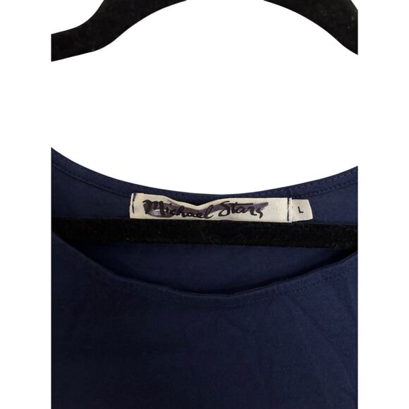 Michael Stars Dress Womens Large Navy Blue Asymmetrical Ruched Sleeveless 9511 - Picture 3 of 4